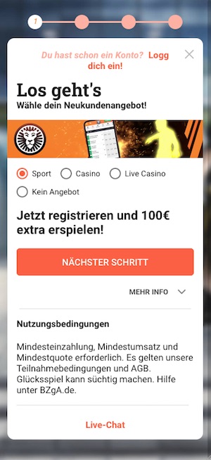 LeoVegas Registrierung in der mobilen Version