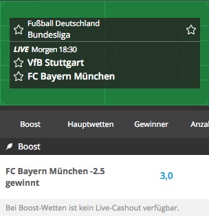 NEO.bet Asian Handicap Boost auf FC Bayern gegen VfB Stuttgart