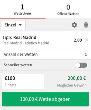 Tipico Wettschein Madrid Derby Dezember 2021