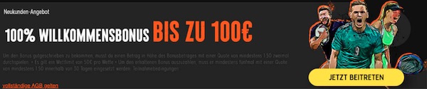 100% bis 100€ Willkommensbonus bei 888sport