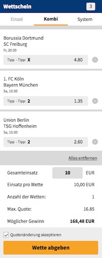 Bet3000 Kombi Wettschein Bundesliga