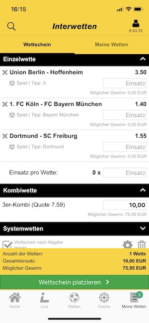 Interwetten App Wettschein