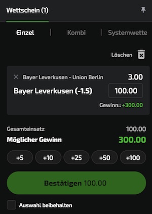 Mobilebet Wettschein Leverkusen gegen Union Berlin