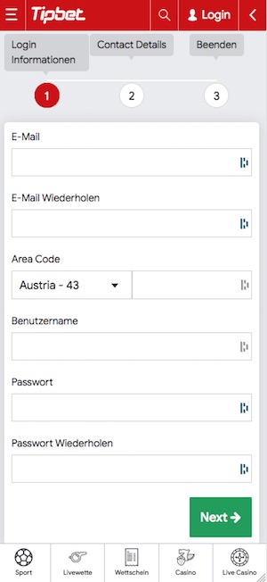 Tipbet Registrierung mobil