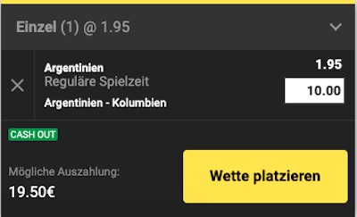 Sieg Argentinien gegen Kolumbien zur Quote 1.95 bei Unibet