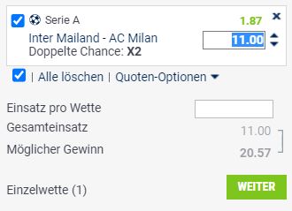 Bet at home Wettschein zum Derby Inter - Milan