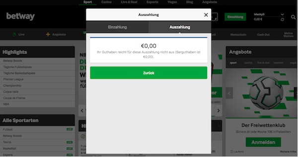 Betway Auszahlung