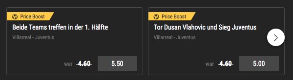 Bwin Price Boosts zu Villarreal gegen Juventus