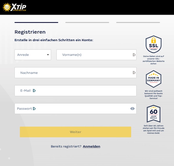 Merkur Sports Registrierungsformular
