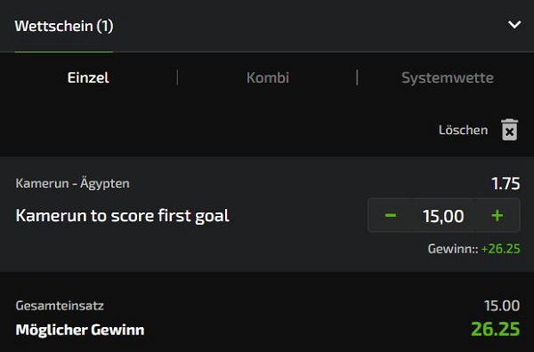 Mobilebet Wettschein zu Kamerun gegen Ägypten