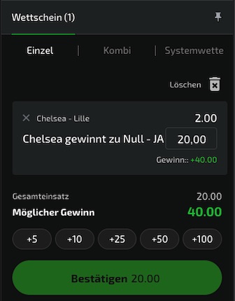 Quote 2.0 auf Chelsea gewinnt zu Null!