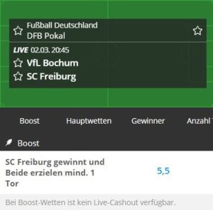 NEO.Bet Quoten Boost auf Pokal-Duell Bochum - Freiburg