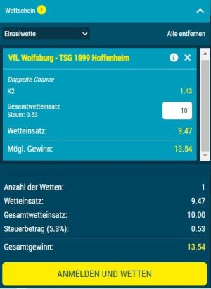 Wolfsburg vs. Hoffenheim Wettschein Bundesliga 2021/22