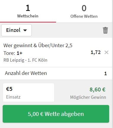 Tipico Wette auf Leipzig gegen Köln