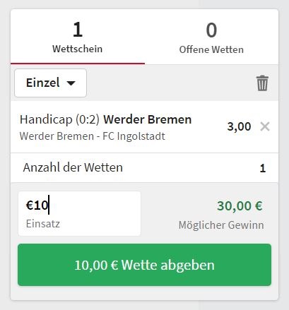 Tipico Wette zum Match Werder Bremen gegen FC Ingolstadt 04