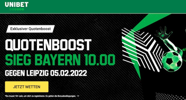 Quote 10.0 auf Sieg Bayern bei Unibet