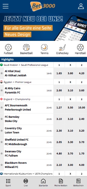 Bet3000 App Homepage