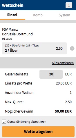 Bet3000 Wette auf Mainz gegen BVB