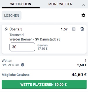 Betano Wettschein zu Werder gegen Darmstadt