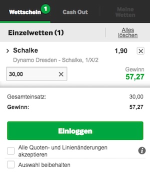 Betway Wettschein Tipp 2 auf Dynamo Dresden - Schalke 04