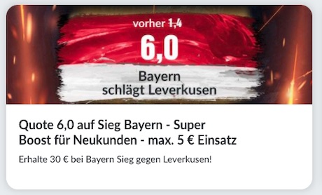 Bildbet offeriert Quote 6.0 auf Sieg Bayern!