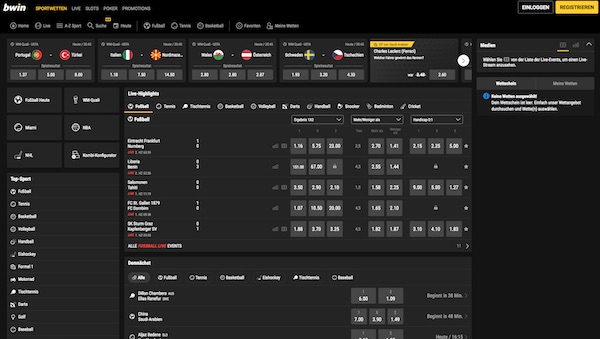 Bwin Homepage in der Desktop Version