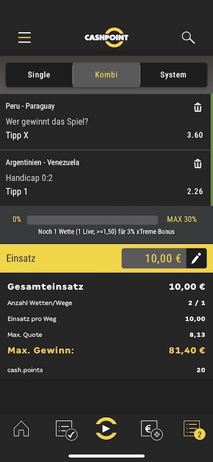 Wettschein in der Cashpoint App