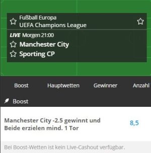 NEObet Wettschein zu ManCity gegen Sporting Lissabon