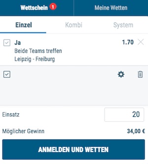 Sportingbet Wette auf Leipzig gegen Freiburg