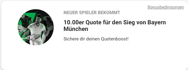 Quote 10.0 auf einen Sieg der Bayern bei Unibet