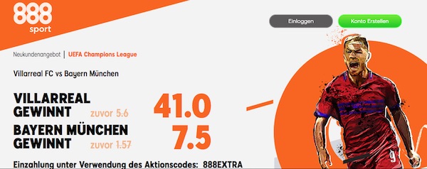 888sport geboostete Quote auf Villarreal gegen Bayern