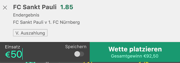 St. Pauli - Nürnberg Bet365 Wettschein