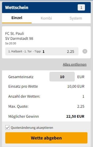 Bet3000 Wette auf St Pauli gegen Darmstadt