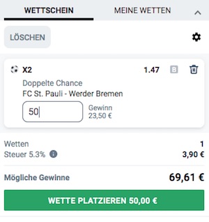 Betano Wette zu St. Pauli gegen Werder Bremen