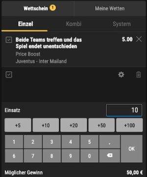 Bwin Boost zu Juventus vs. Inter Mailand