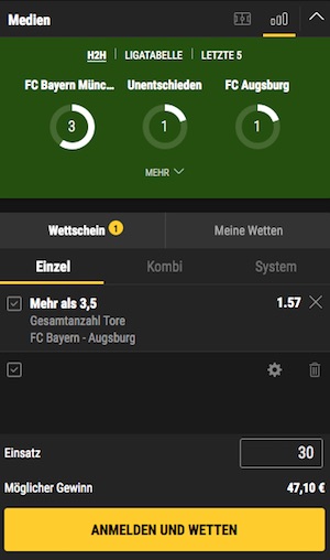 Bwin Wette auf Bayern gegen Augsburg