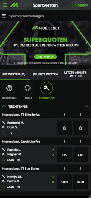 Mobilebet App Homepage