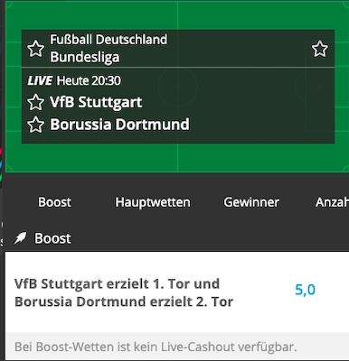 Neo.bet Boost zu Stuttgart - Dortmund