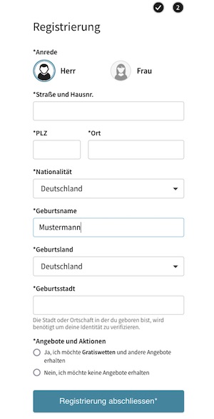 Tipico Registrierung Formular 2