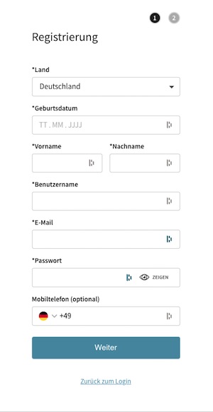 Tipico Registrierung Formular 1