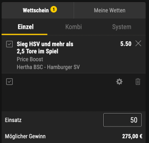 Bwin Schein auf Hertha vs. HSV in der Bundesliga Relegation