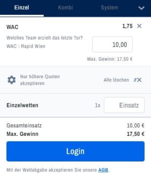 Admiral Quote Wette Tipp WAC gegen Rapid