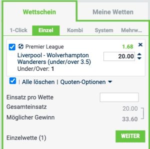 Wett Tipp bei Bet at Home zu Liverpool - Wolverhampton