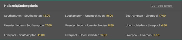 Halbzeit Endstand Wette bei Bet365!