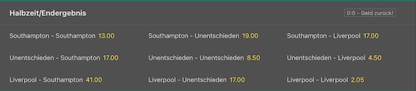 Halbzeit Endstand Wette bei Bet365!