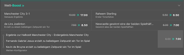 Wett Boosts von Bet365 zu Newcastle - Man City