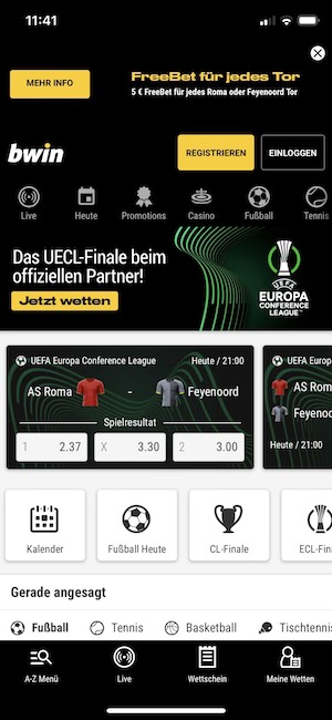 Homescreen in der Bwin App