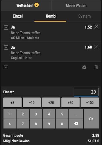 Kombi-Wette zur Serie A bei Bwin