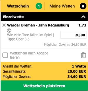 Interwetten Wette zum Showdown Werder - Regensburg in der 2. Bundesliga