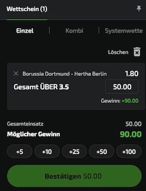 Mobilebet BVB - Hertha Über/Unter Wette